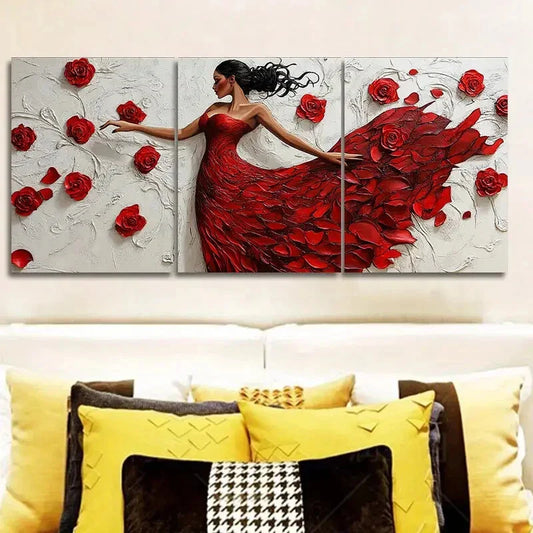 3pcs The girl dancing in the red dress Wall Art Set Canvas Framed 40x60cm - High Quality Print 100% Australian Made Wall Canvas Ready to Hang