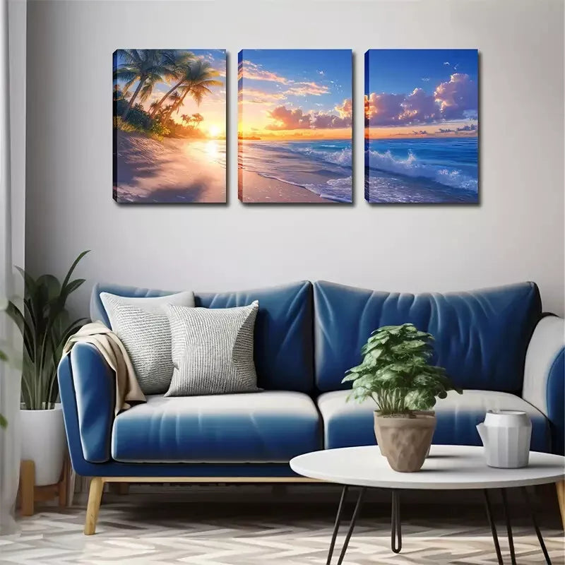 3pcs Beach And Sunrise, Paint Wall Art Set Canvas Framed 40x60cm - High Quality Print 100% Australian Made Wall Canvas Ready to Hang