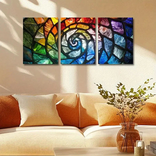 3pcs Vibrant Splicing Vortex Design Metal Print Ready to Hang Art