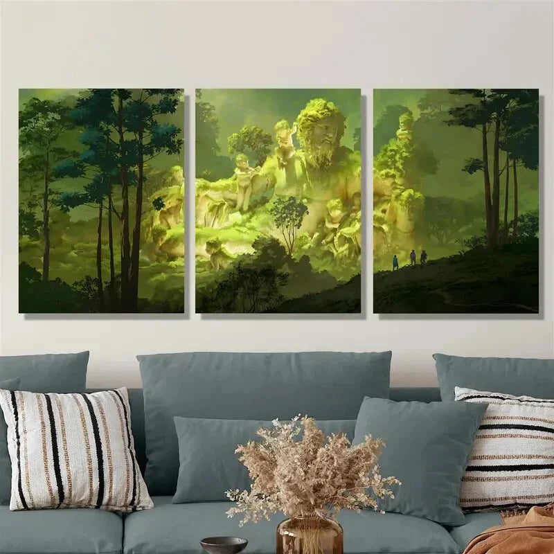 3pcs mysterious and quiet forest illustration Metal Print Ready to Hang Art