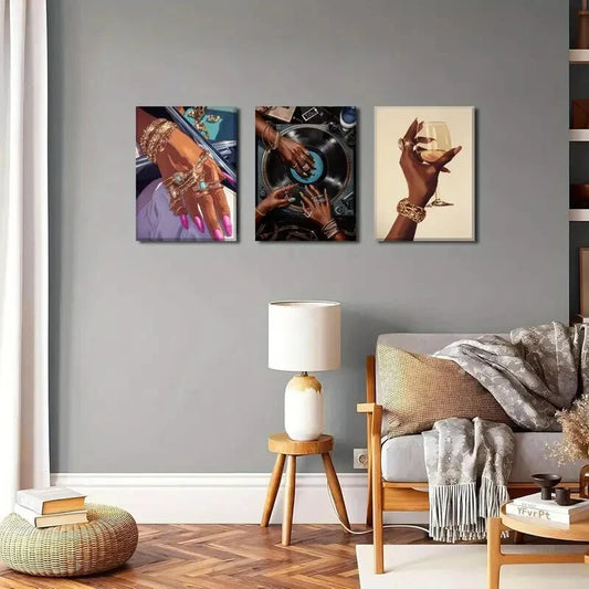 3pcs 3 Black Girl Song Lover Art Deco Metal Print Ready to Hang Art