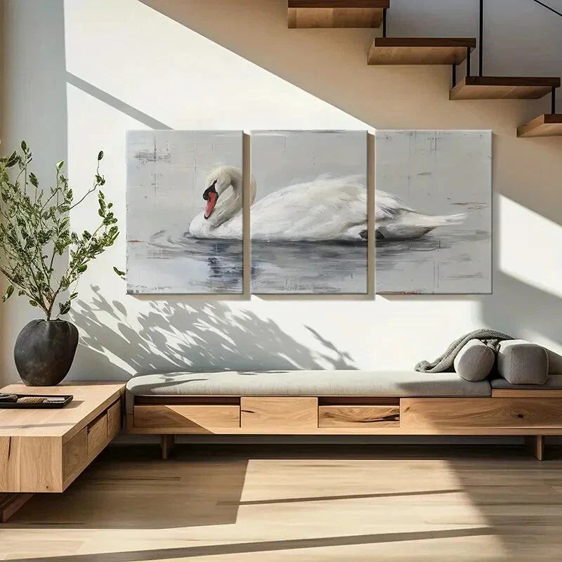 3pcs Elegant White Swan Metal Print Ready to Hang Art