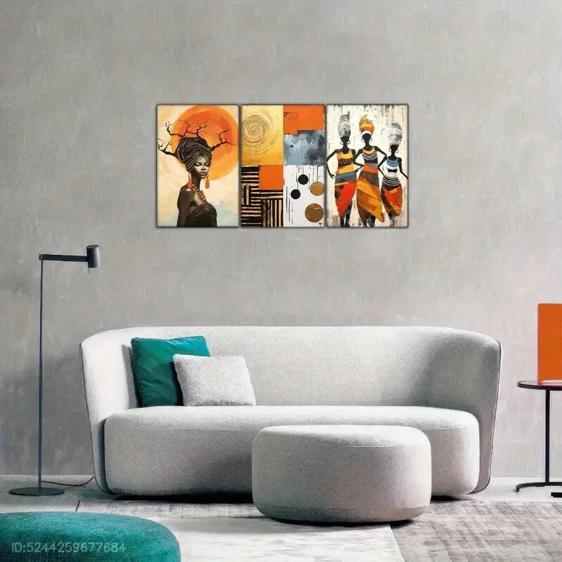 3pcs Modern Artistic Accent African Ethnic Art Metal Print Ready to Hang Art