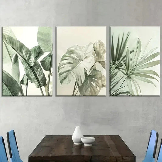 3pcs Natural Plant Leaves Simple Landscape Art Metal Print Ready to Hang Art