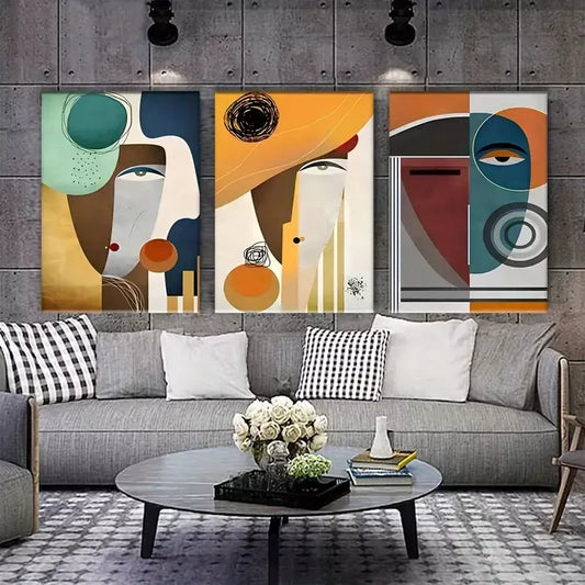 3pcs Picasso-Inspired Abstract Modern Canvas Framed 40x60cm - High Quality Print 100% Australian Made Wall Canvas Ready to Hang