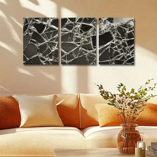3pcs Shattered Glass Design Metal Print Ready to Hang Art