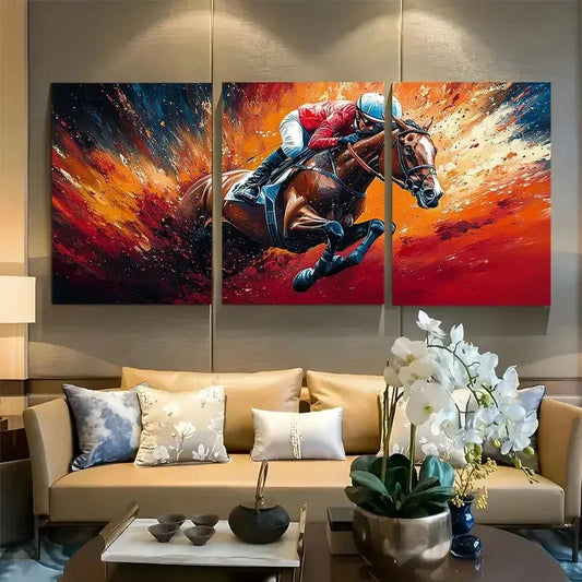 3pcs Dynamic Jockey Horse Racing Metal Print Ready to Hang Art