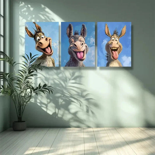 3pcs The donkey Art Painting Metal Print Ready to Hang Art