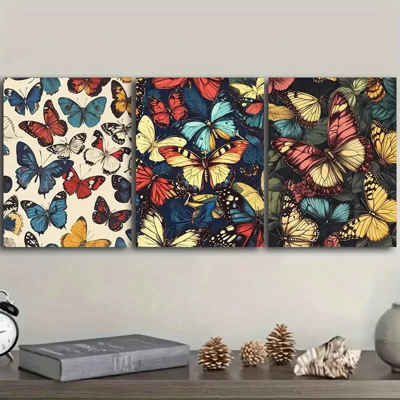 3pcs Vintage illustration of butterflies Metal Print Ready to Hang Art