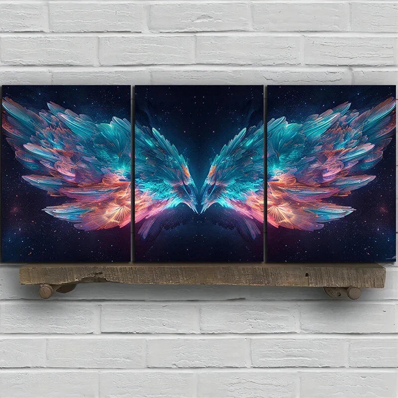 3pcs Decorative Wings Pink Blue & Golden Metal Print Ready to Hang Art