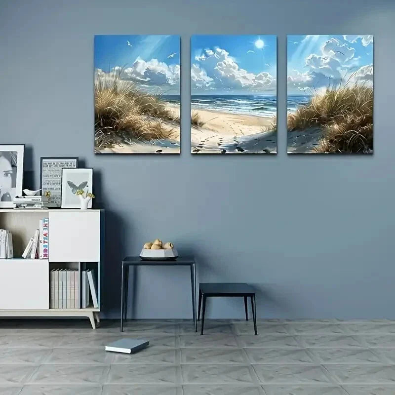 3pcs Coastal Landscape with Blue Ocean Metal Print Ready to Hang Art