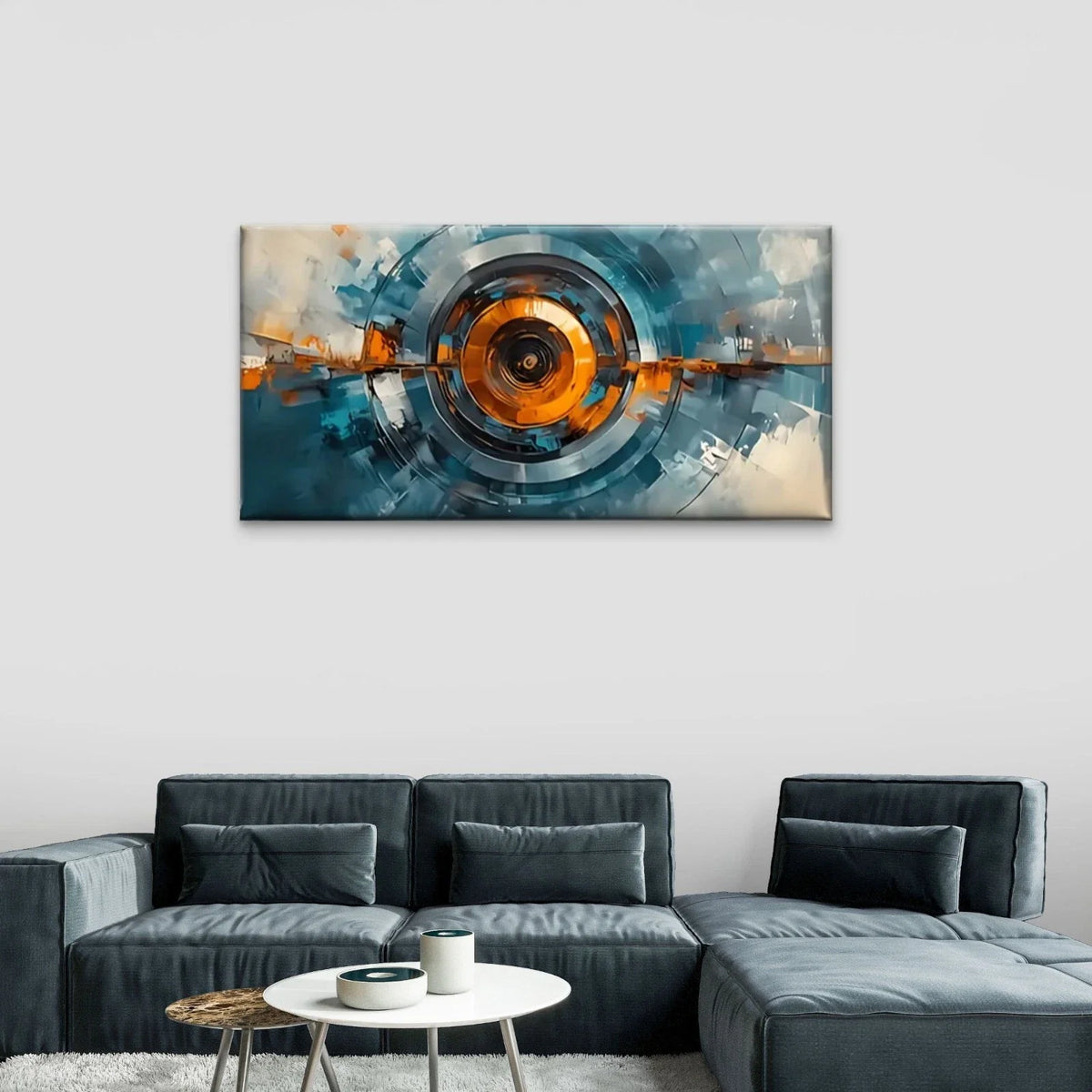 Blue & Orange Spiral Design Wall Art Canvas Office Home Room Framed 80x45cm