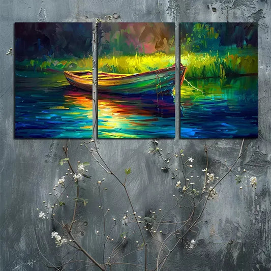 3pcs Boat and Lake Canvas Framed 40x60cm - High Quality Print 100% Australian Made Wall Canvas Ready to Hang
