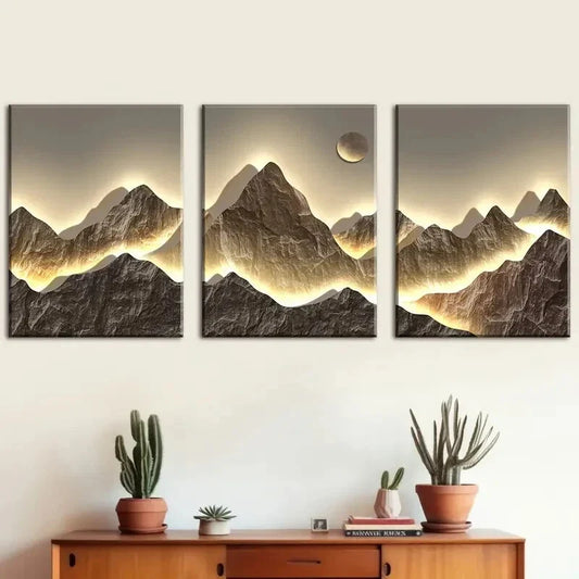3pcs Golden Mountain Sunrise Metal Print Ready to Hang Art