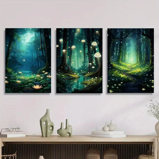 3pcs Fantasy landscape of a stream in the moon Metal Print Ready to Hang Art