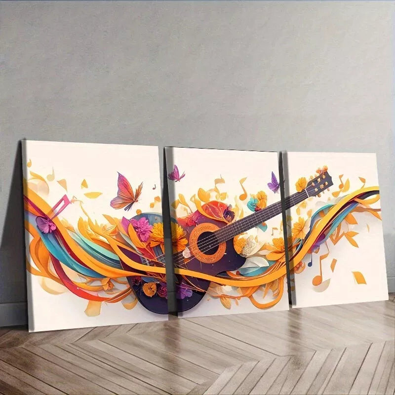 3pcss Deco Modern Guitar Canvas With Butterflies Wall Art Set Canvas Framed 40x60cm - High Quality Print 100% Australian Made Wall Canvas Ready to Hang