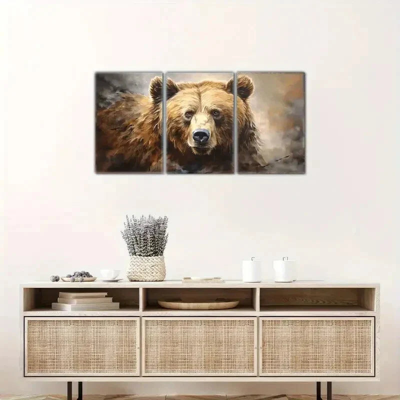 3pcs Modern Abstract Bear Portrait Wall Art Sleek Metal Print Ready to Hang Art