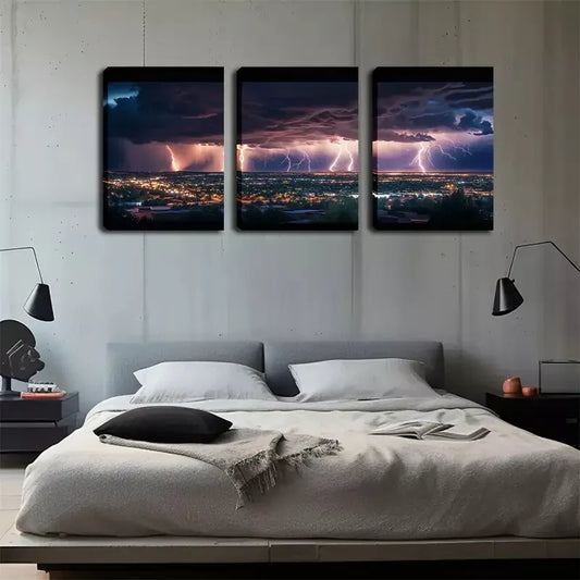 3pcs Lightning That Amazes Neighbors Wall Art Set Canvas Framed 40x60cm - High Quality Print 100% Australian Made Wall Canvas Ready to Hang