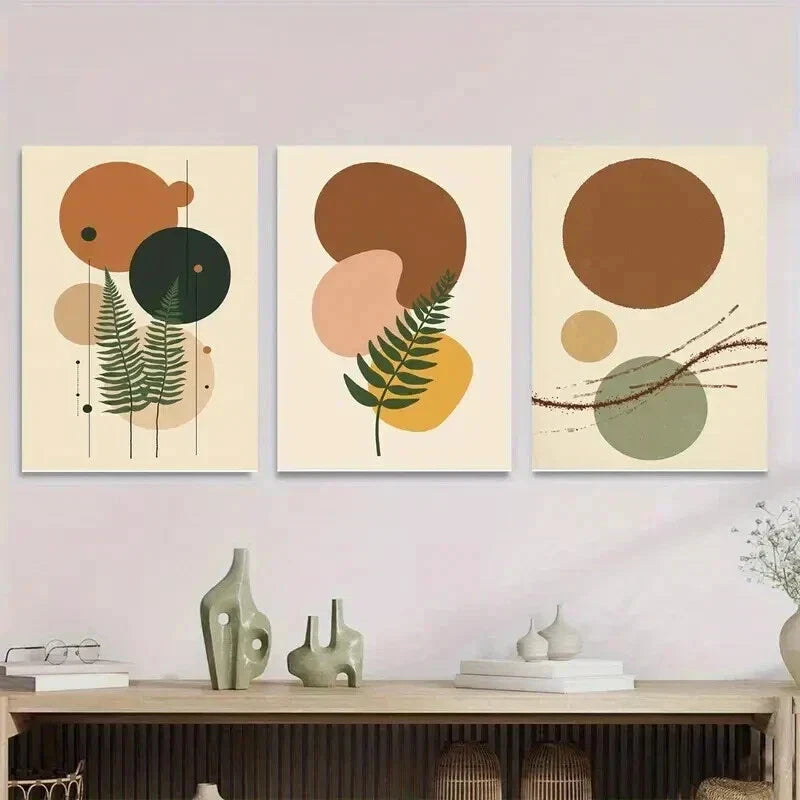 3pcs Geometric & Nature Abstract Botanical Wall Art Set Canvas Framed 40x60cm - High Quality Print 100% Australian Made Wall Canvas Ready to Hang