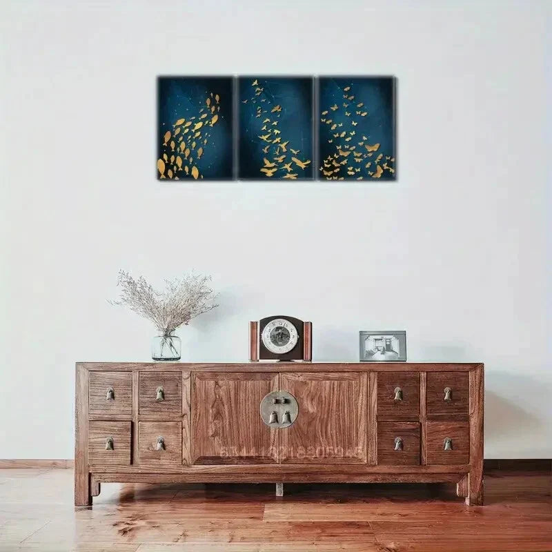 3pcs A group of fish, a group of flying birds Metal Print Ready to Hang Art