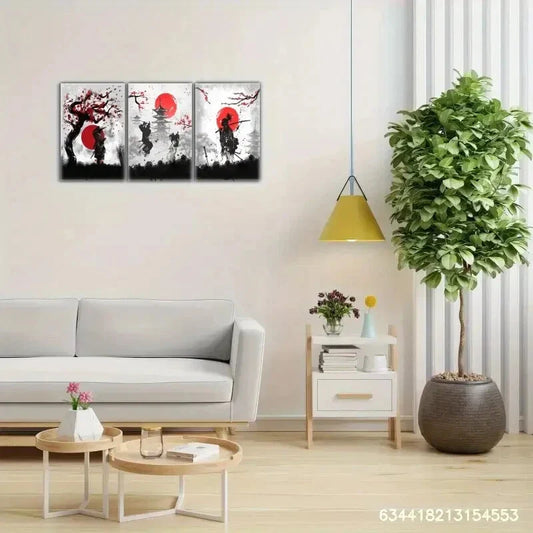 3pcs Japanese Samurai Jousting Decoration Metal Print Ready to Hang Art