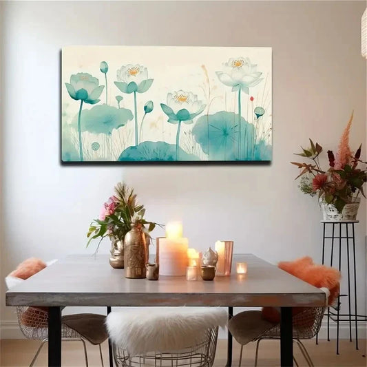 White For Lotus Wall Art Canvas Office Home Room Framed 80x45cm