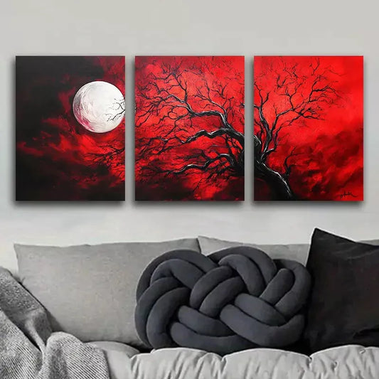 3pcs Tree and Moon Canvas Framed 40x60cm - High Quality Print 100% Australian Made Wall Canvas Ready to Hang