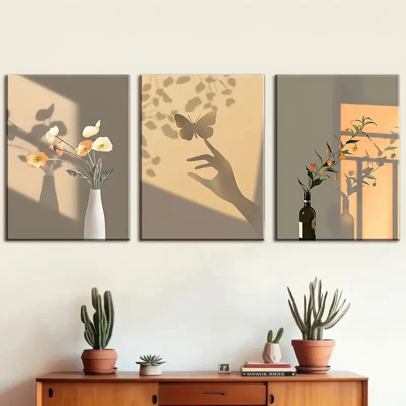 3pcs Showing Beautiful Flower And Sun Plant Metal Print Ready to Hang Art