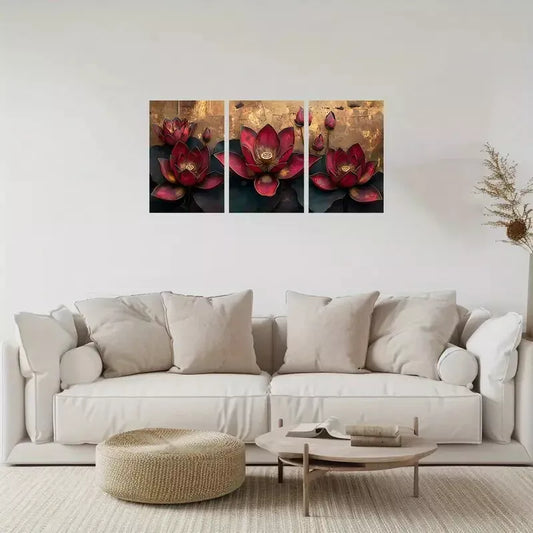 3pcs Lotus Flower Canvas Framed 40x60cm - High Quality Print 100% Australian Made Wall Canvas Ready to Hang
