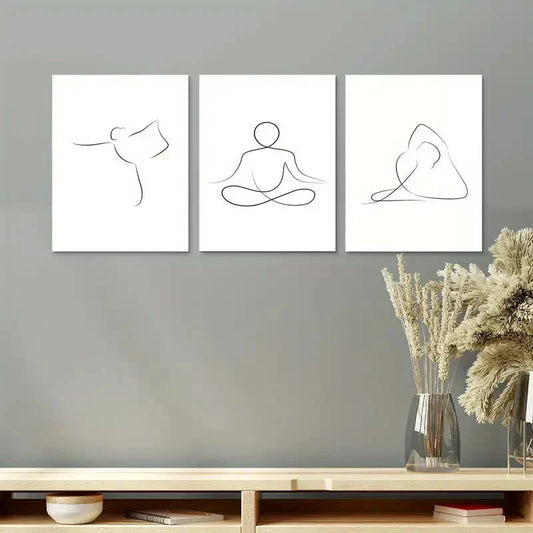 3pcs Meditation Yoga Line Art Design Metal Print Ready to Hang Art
