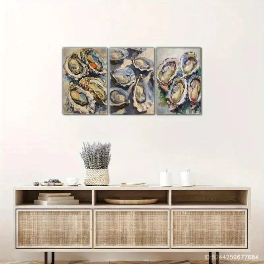 3pcs Artistic Accent Featuring Oyster Abstract Metal Print Ready to Hang Art