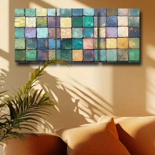 3pcs Modern Green Square Design Metal Print Ready to Hang Art