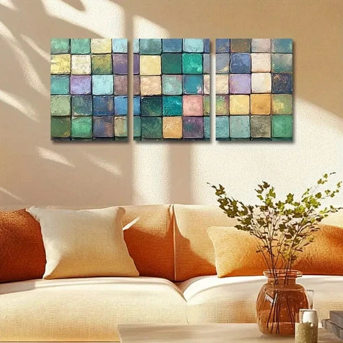 3pcs Modern Green Square Design Metal Print Ready to Hang Art