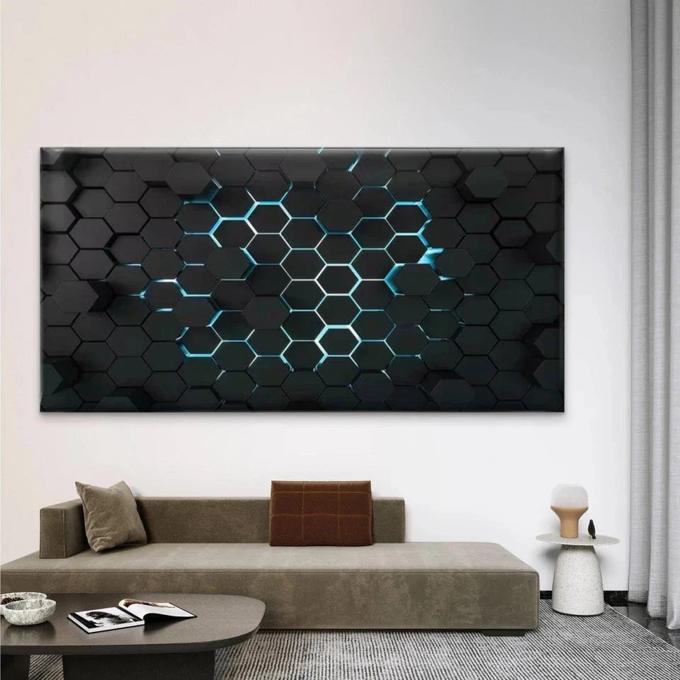 Modern & Hexagonal Geometric Wall Art Canvas Office Home Room Framed 80x45cm