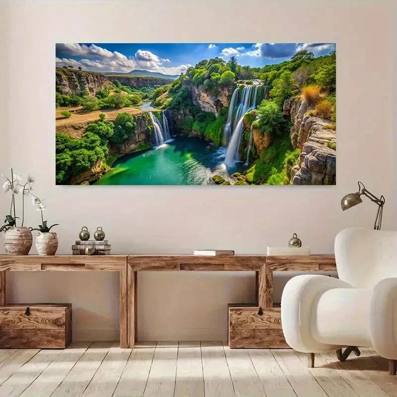 Waterfall Hills Greenery wall canvas office home room framed 120x60cm