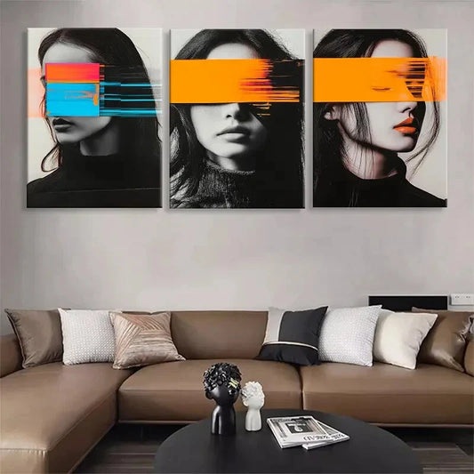 3pcs Women Vibrant Color Blocks Eyes Perfect Wall Art Set Canvas Framed 40x60cm - High Quality Print 100% Australian Made Wall Canvas Ready to Hang