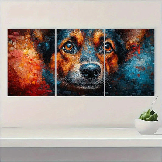 3pcs Dog Mosaic Stunning Brown Eyes Painting Metal Print Ready to Hang Art