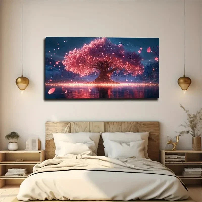 Vibrant Tree with Golden Wall Art canvas office home room framed 80x45cm