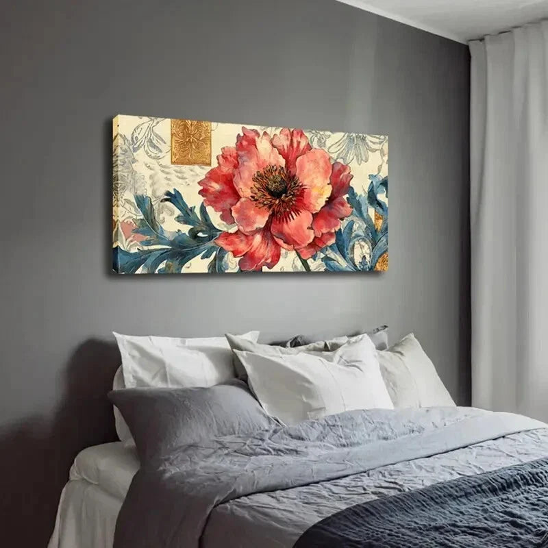 Vibrant Red Flower with Purple Wall Art Canvas Office Home Room Framed 120x60cm