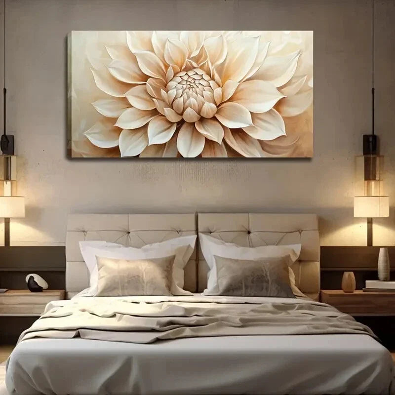 Elegant White Floral Design Wall Art Canvas Office Home Room Framed 120x60cm