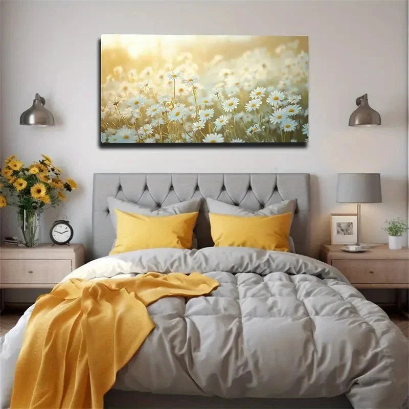 A Lush Daisy Field Suitable Wall Art Canvas Office Home Room Framed 80x45cm