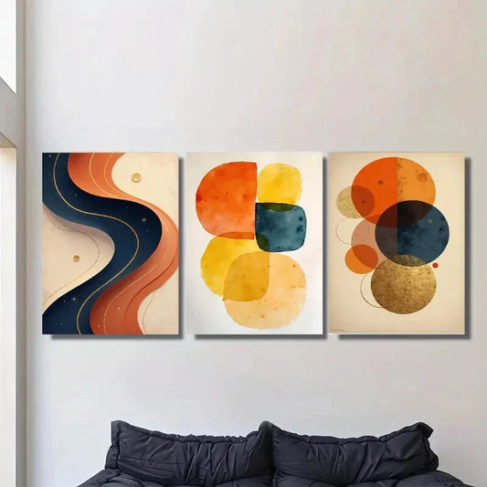 3pcs Swirling Lines & Circular Patterns Metal Print Ready to Hang Art