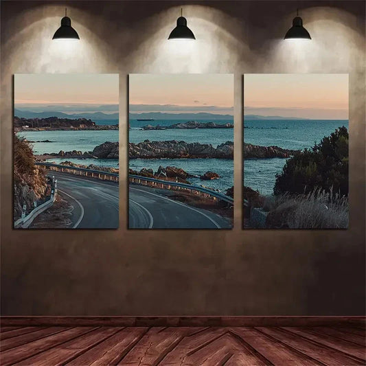 3pcs Coastal Highway Seascape Metal Print Ready to Hang Art