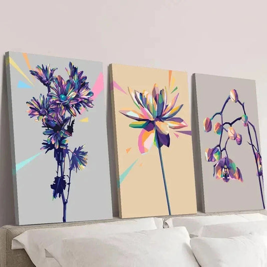 3pcs Three Dimensional Purple Orchids Wall Art Set Canvas Framed 40x60cm - High Quality Print 100% Australian Made Wall Canvas Ready to Hang