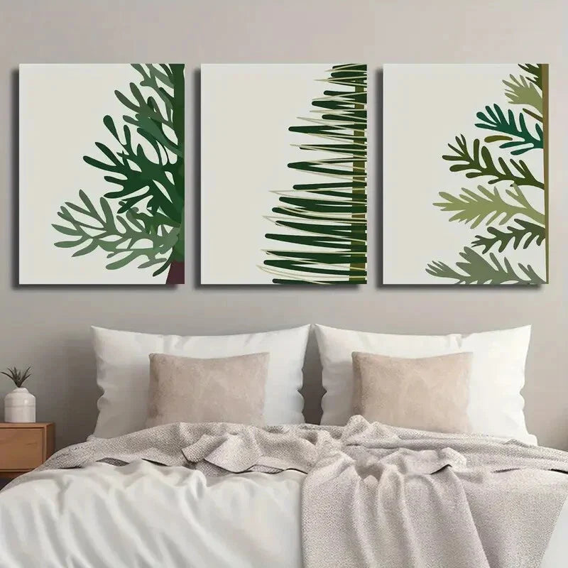 3pcs Green Plant Christmas Tree Simple Metal Print Ready to Hang Art