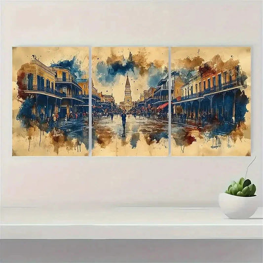 3pcs Vintage New Orleans Painting Metal Print Ready to Hang Art