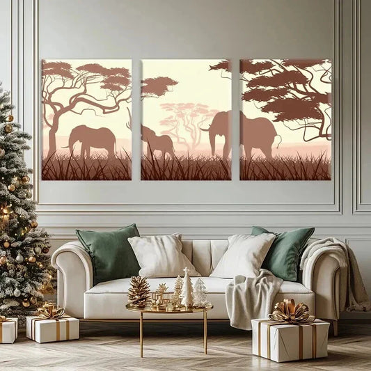 3pcs Elegant Elephant Migration Decoration Wall Art Set Canvas Framed 40x60cm - High Quality Print 100% Australian Made Wall Canvas Ready to Hang