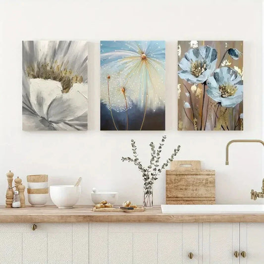 3pcs Abstract Floral Golden Leaf Metal Print Ready to Hang Art