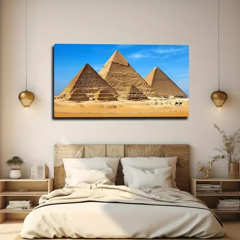 Egyptian Pyramids Desert Wall Art Canvas Office Home Room Framed 80x45cm