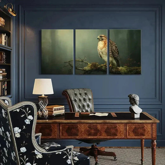 3pcs Eagle Perched On Branch Forest Atmosphere Metal Print Ready to Hang Art